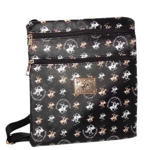Beverly Hills Polo Club New Leather Beverly Black Crossbody Purse Bag
